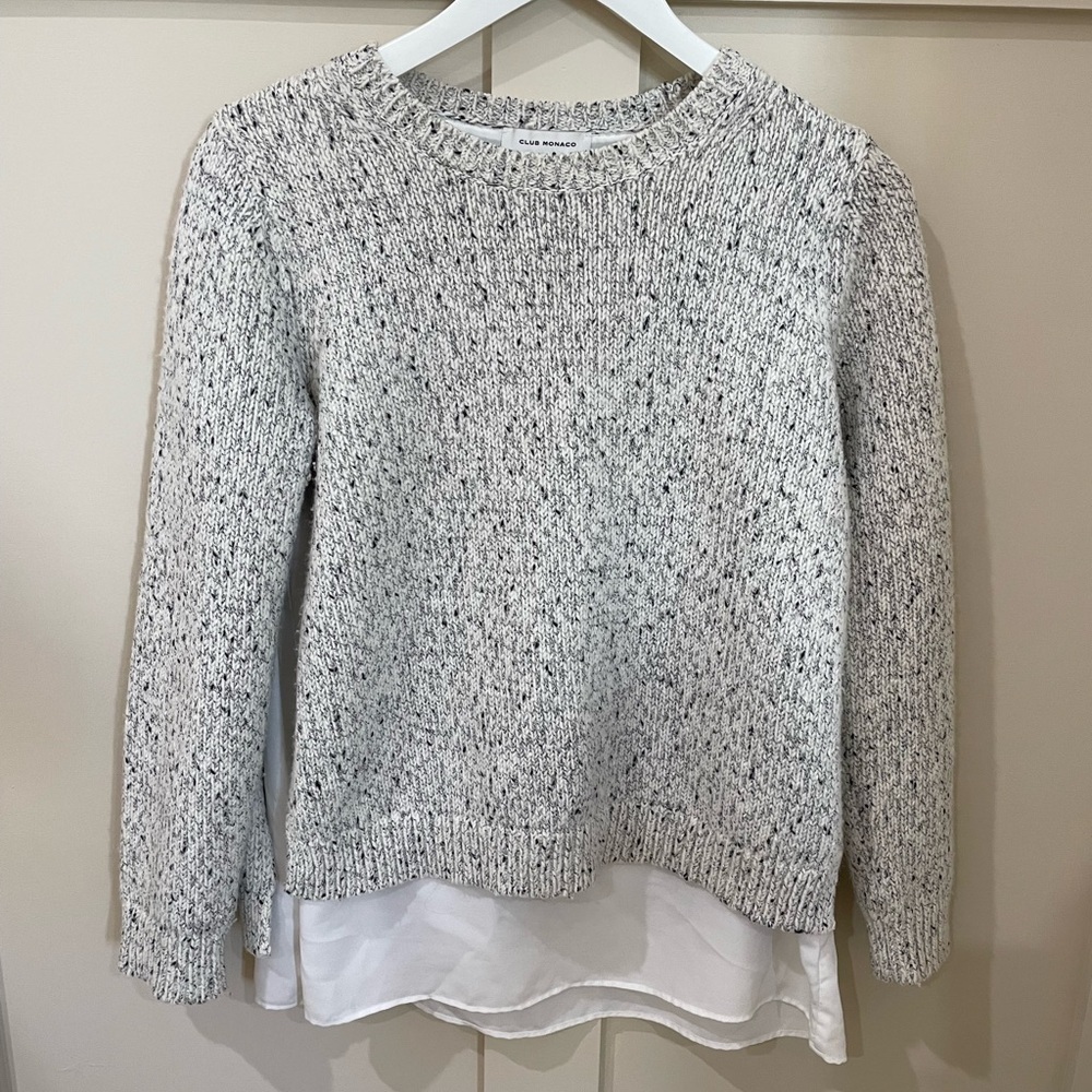 Club Monaco Speckled Crewneck Sweater in Ivory and Black